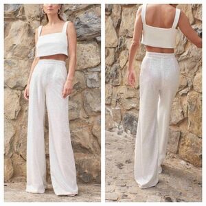 NWT FILIPPA K Stevie Sequin Beaded Trousers White High Waist Straight Leg Pants
